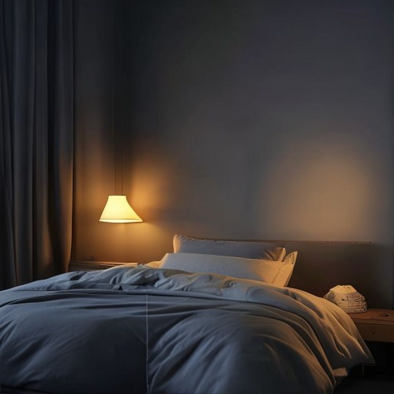 Soft bedside lamp casting gentle light in a minimalist bedroom at dusk